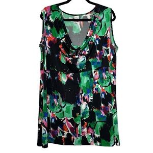 Jockey Women’s Plus Floral Watercolor Sleeveless Cowl Neck Tank Top Size XXXL